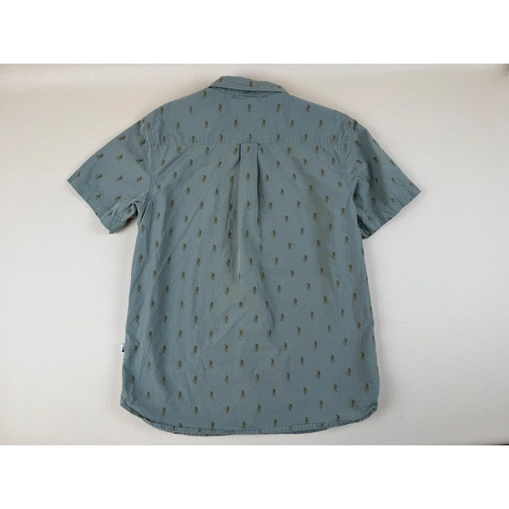The North Face Medium Button Up Shirt Hiker Print Cotton Sage Green Pocket
